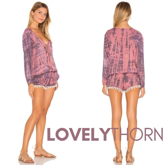 TIARE HAWAII // ltd ed kalani lace-up rope tassel plunge pom pom trim romper - Picture 9 of 15